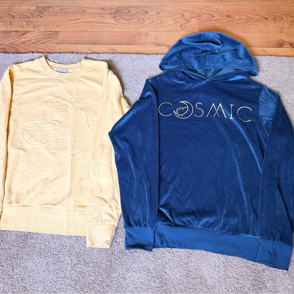 Pusheen Blue Cosmic Hoodie and Yellow Sweatshirt Set